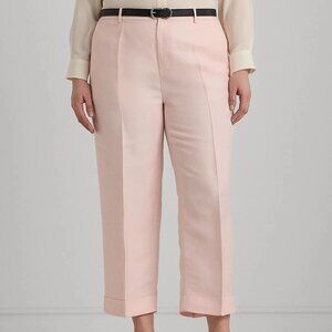 NWT Lauren Ralph Lauren 20W Linen-Blend Twill Cropped Pants Pink Opal Cuffed Hem